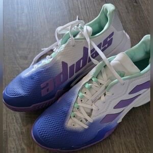 New Adidas women's barricade pickleball tennis shoe blue teal purple white US 8